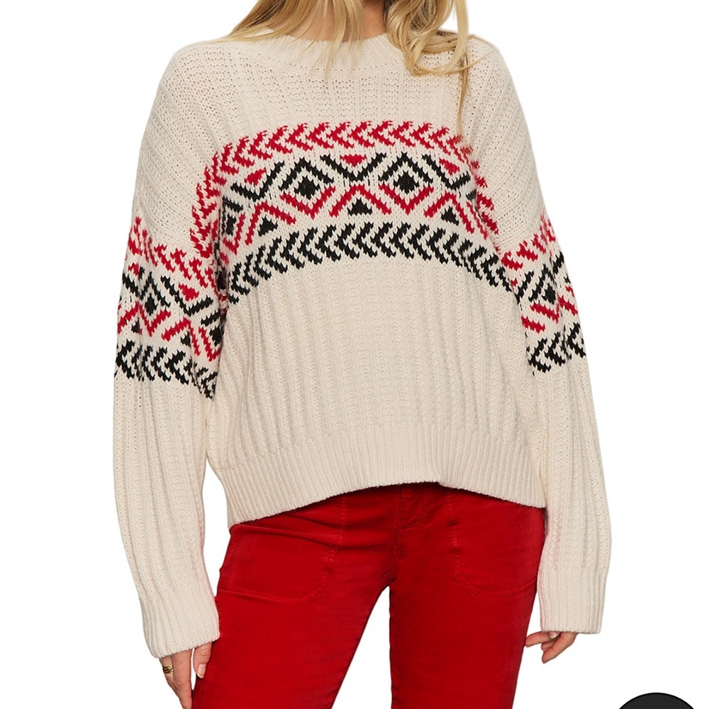 Sanctuary Cream Knit Sweater with Red & Black Fair Isle Detail